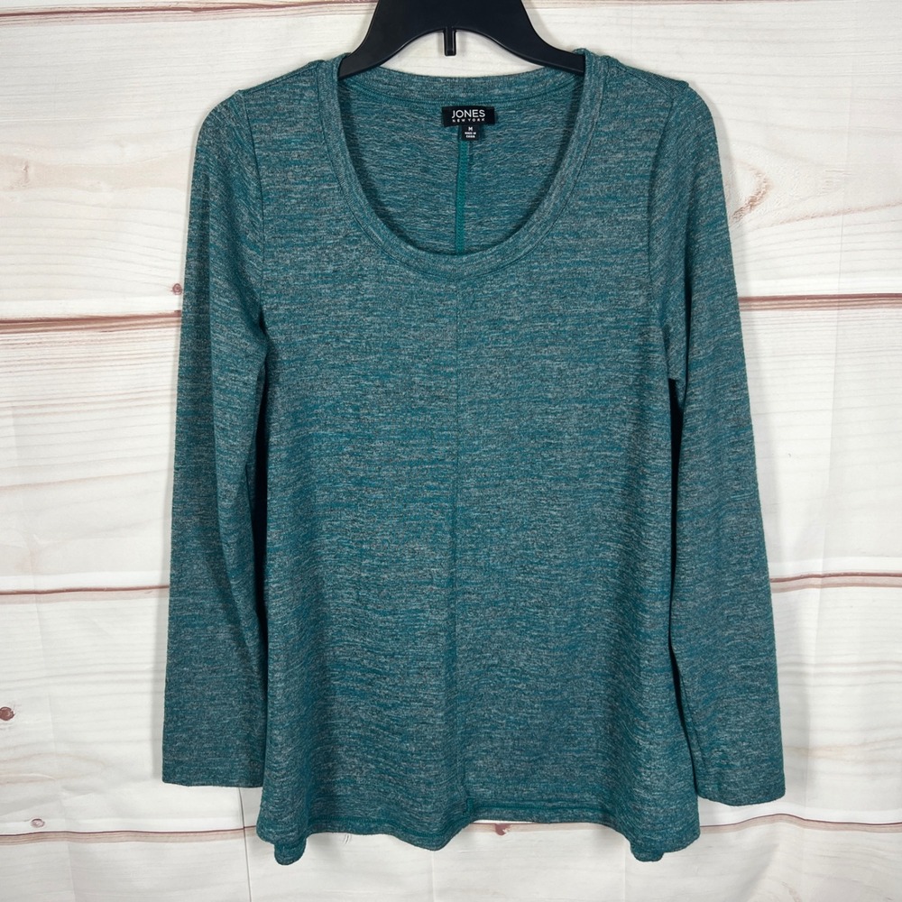 Jones New York Scoop Neck Top Womens Medium Teal Heathered Space Dye Knit Swing